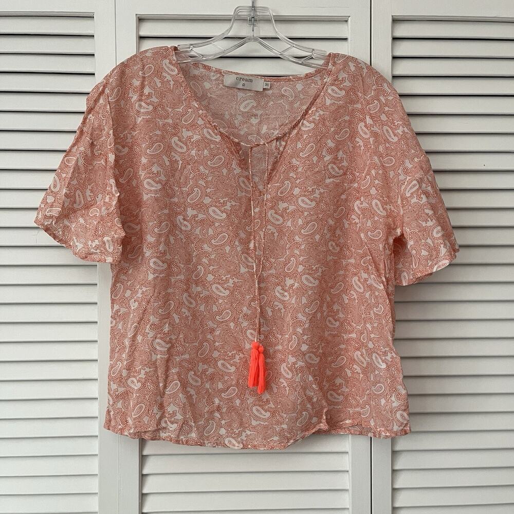 Cream clothing boho blouse tassels at front, size EU 36/US S, Parsley Print.